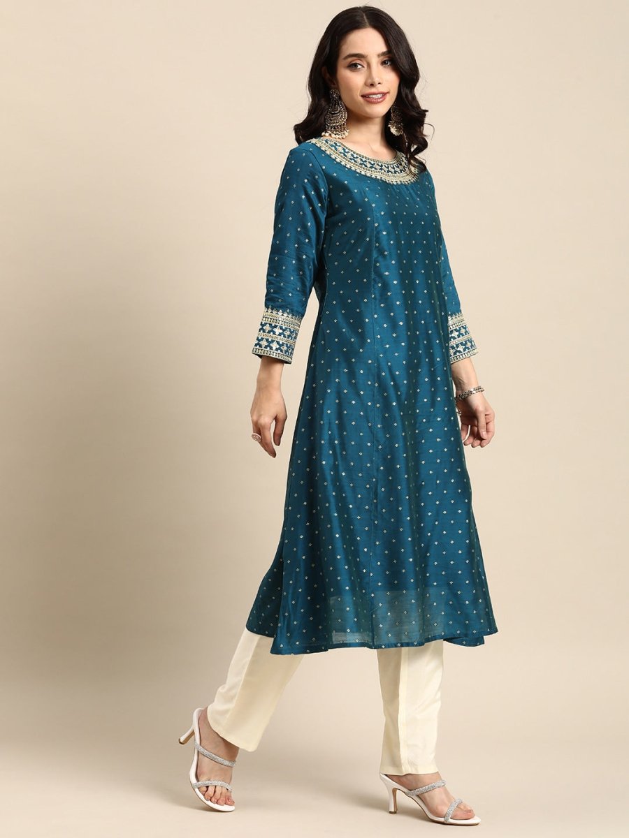All About You Ethnic Motifs Embroidered Sequinned Kurta With Trousers