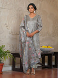 Vaasva Women's Charcoal Grey Silk Digital Printed Suit Set