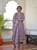 Vaasva Women's Purple Grey Silk Digital Printed Suit Set