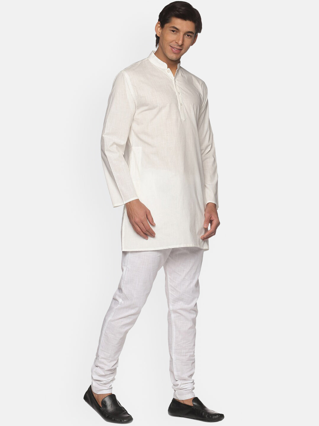 Sethukrishna Men Cream-Coloured Striped Pure Cotton Kurta with Pyjamas