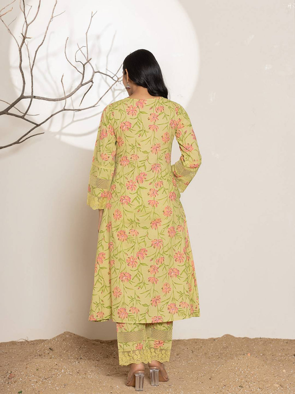 Yufta Green Cotton A-Line Kurta Set