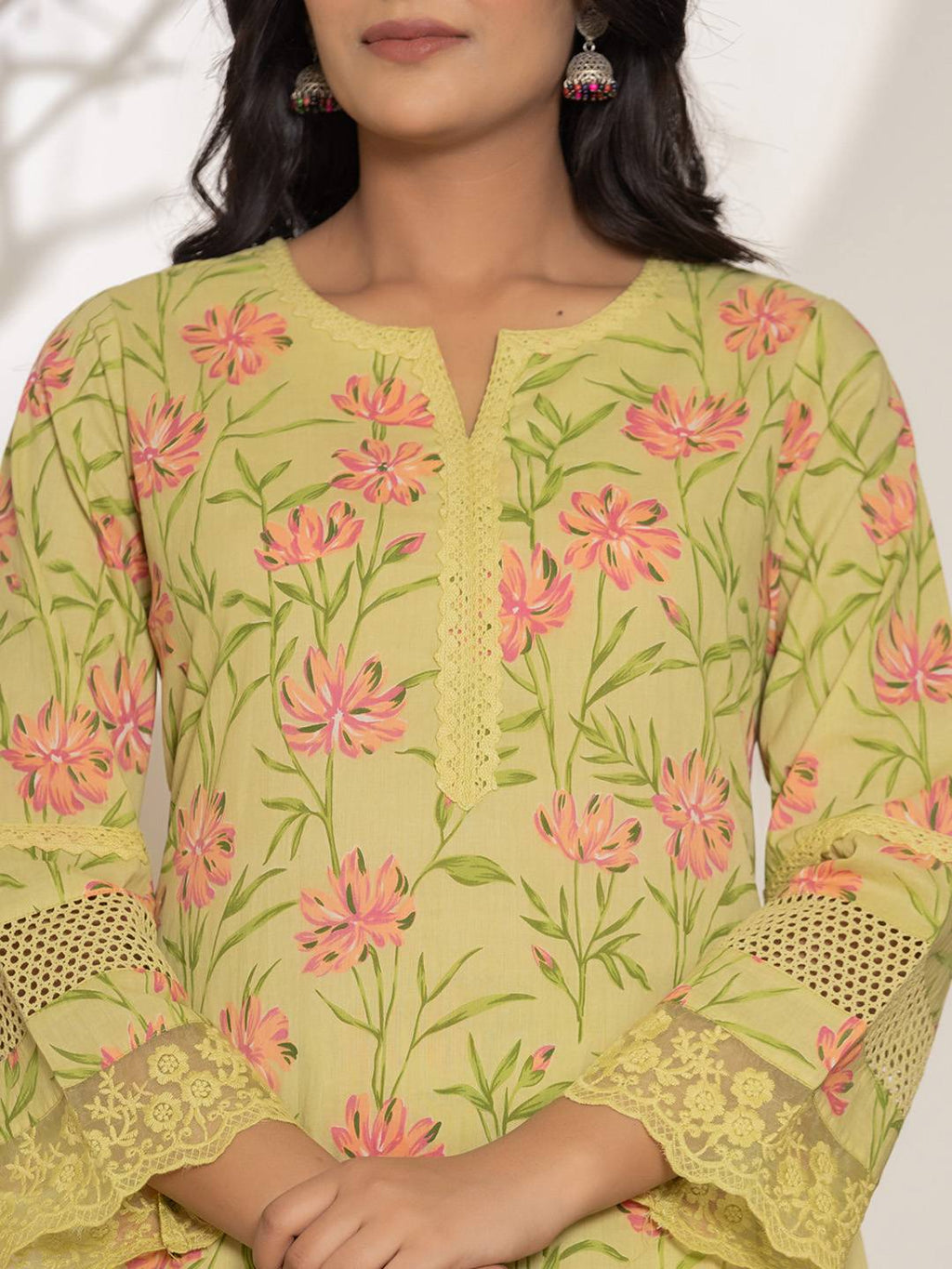 Yufta Green Cotton A-Line Kurta Set