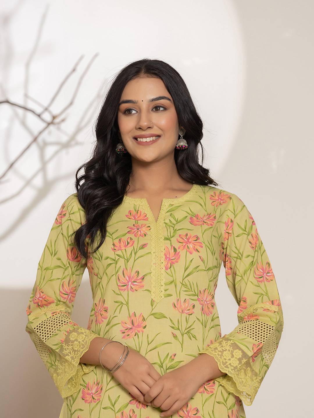 Yufta Green Cotton A-Line Kurta Set