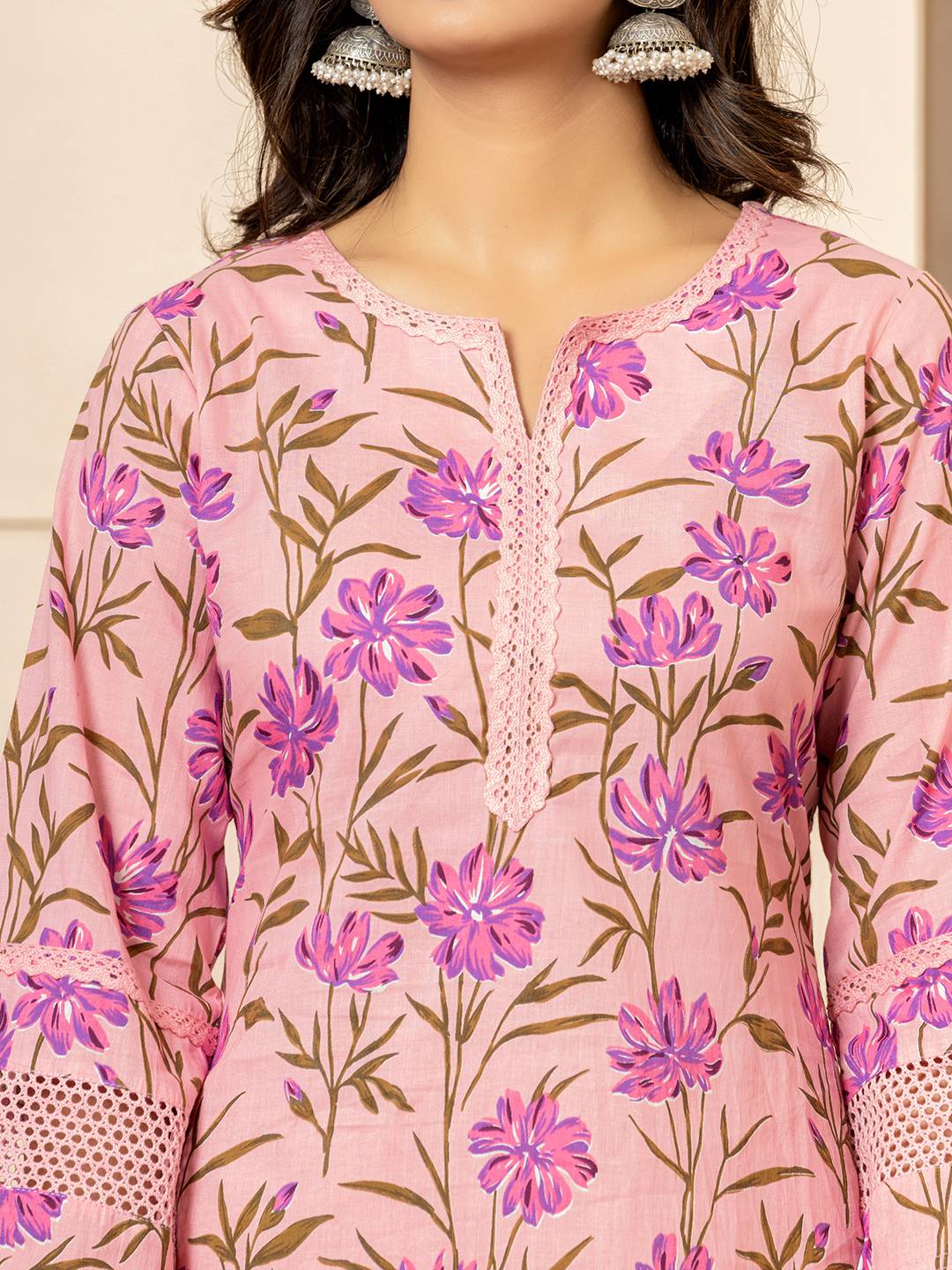 Yufta Pink Cotton Straight Pakistani Style Kurta Set