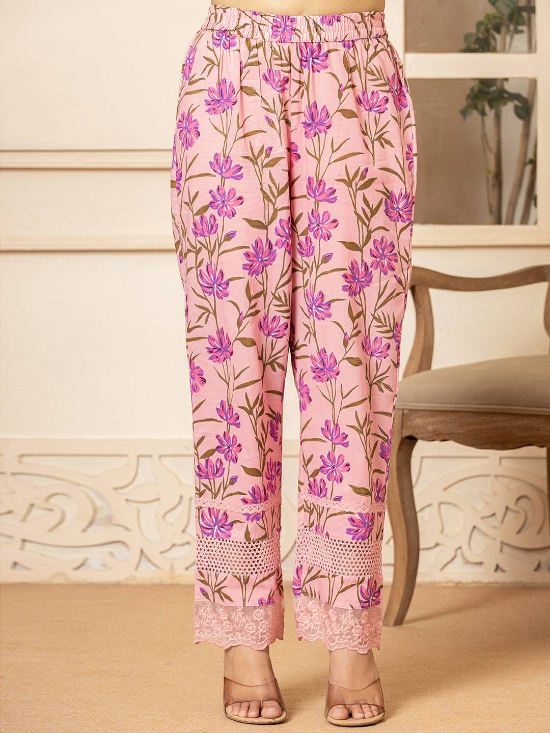 Yufta Pink Cotton Straight Pakistani Style Kurta Set