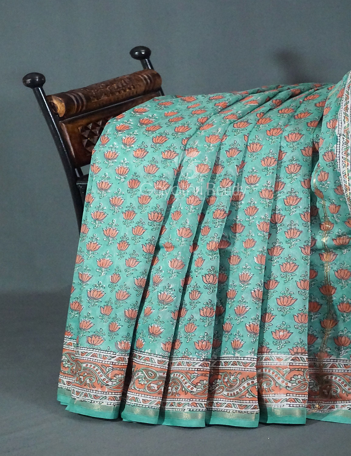 Dazzling Sea Green Colour With Lotus Buttes Pure Chanderi Sico Saree By Gayathri Reddy Designer Studio