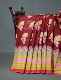 Block Print Maroon Coloured Mulmul Cotton Saree By Gayathri Reddy Designer Studio