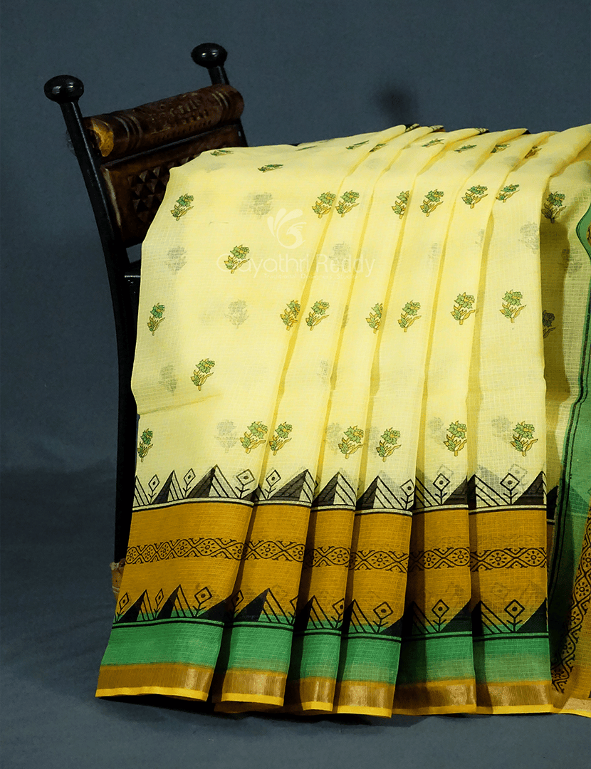 Lime Yellow Colour Block Print Pure Kota Cotton Saree By Gayathri Reddy Designer Studio