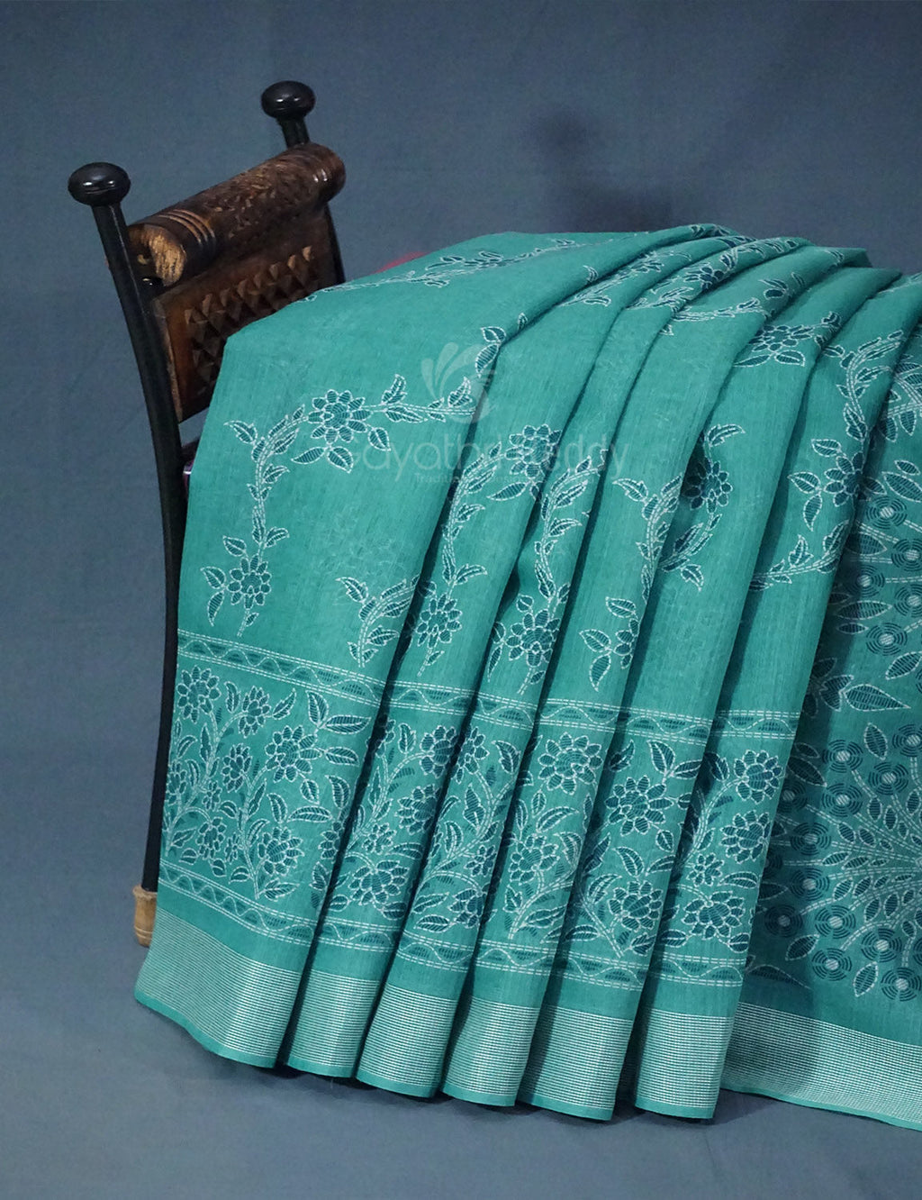 Shades of Light Rama Green Colour Floral Print Semi Chanderi Saree By Gayathri Reddy Designer Studio