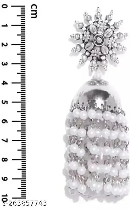 Tehzeeb Creations Women's Silver Colour Oxidised Earrings With White Pearl