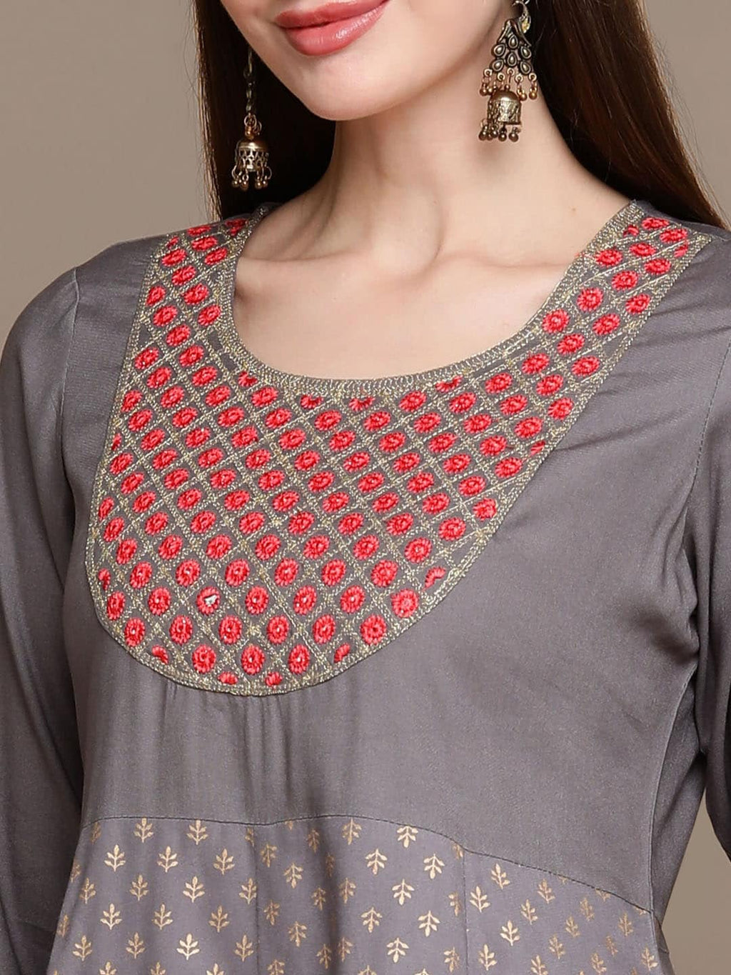 HERE&NOW Ethnic Motifs Embroidered Anarkali Kurta with Trousers & Dupatta