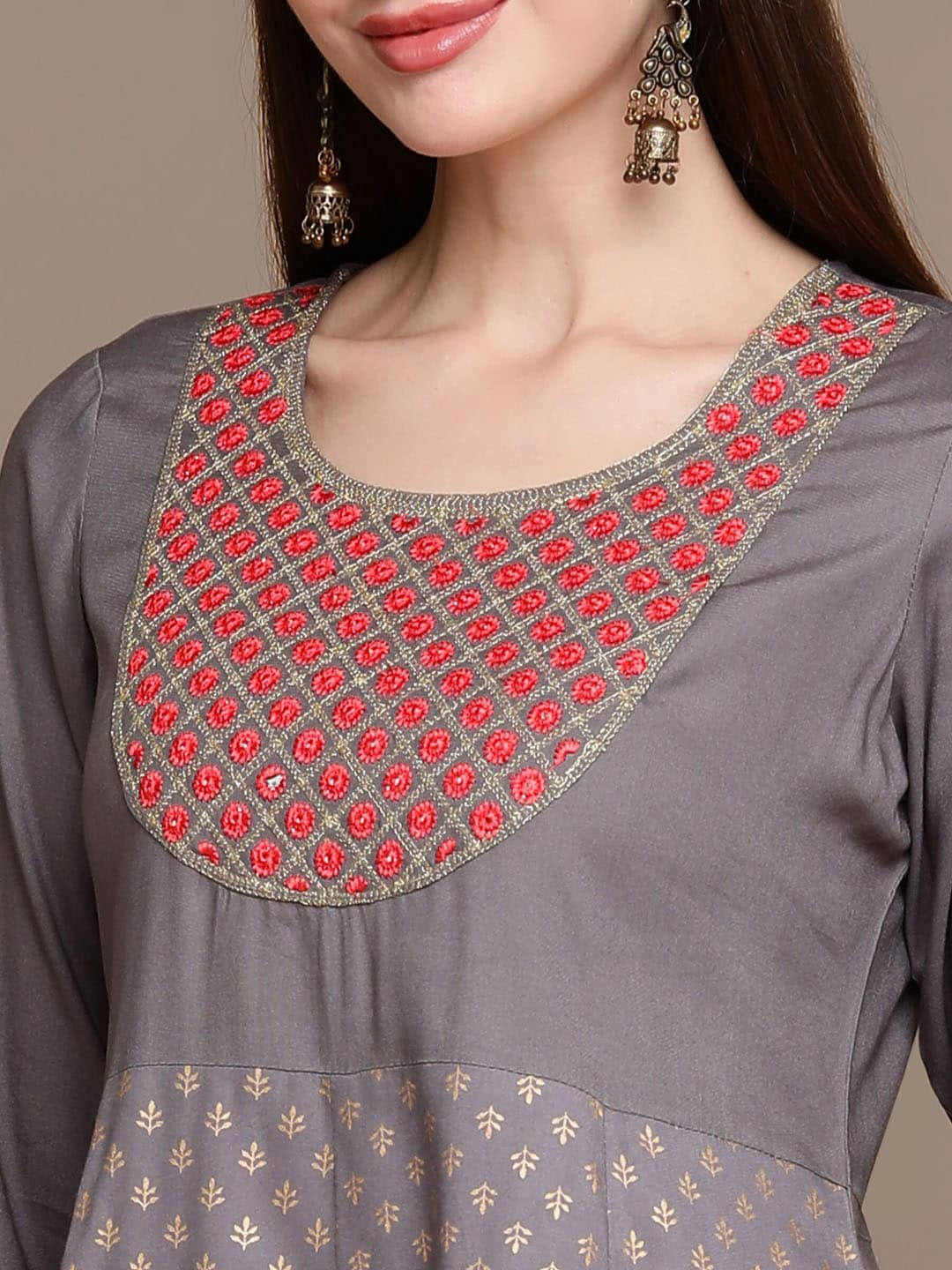 HERE&NOW Ethnic Motifs Embroidered Anarkali Kurta with Trousers & Dupatta
