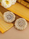Shoshaa off-White Gold-Polished Kundan Studded & Beaded Circular Drop Earrings