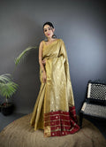 Joban Fashion Ivory Bhagalpuri Cotton Silk Stripes/Box Saree