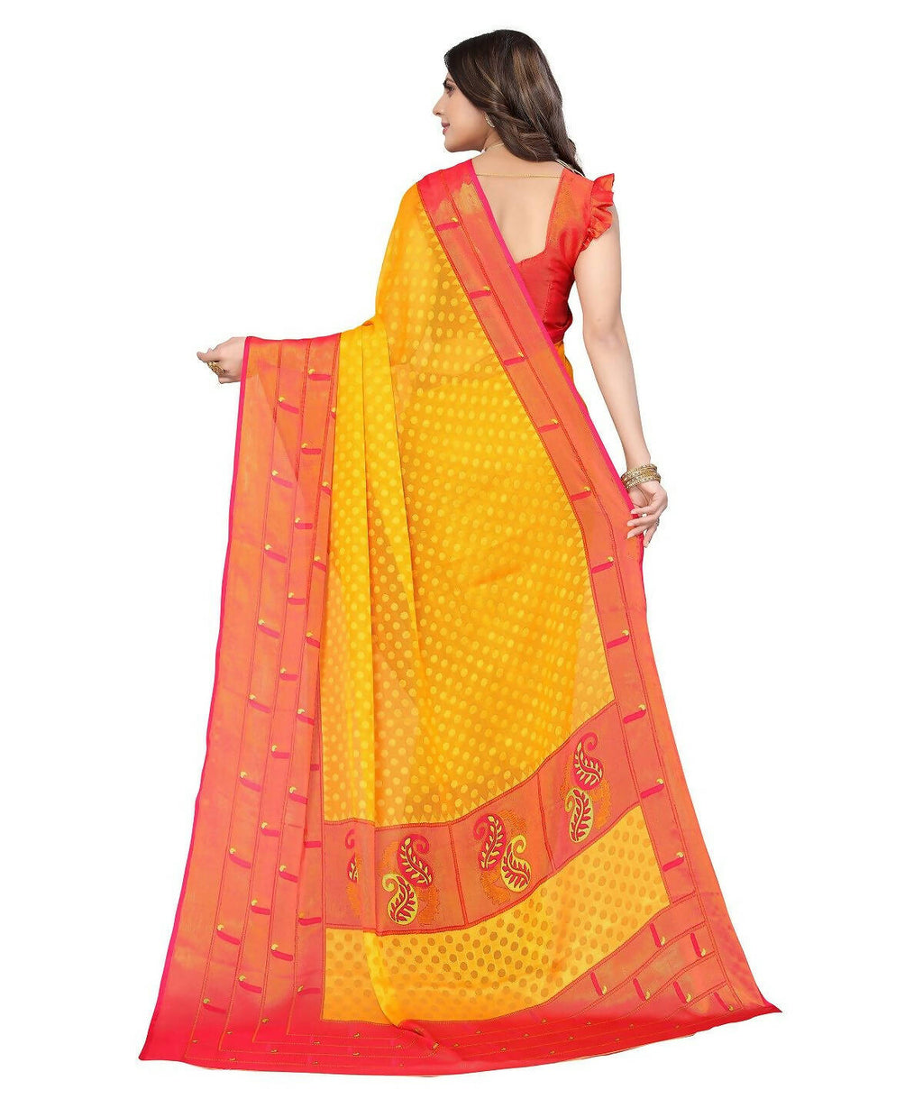 Vamika Yellow Chiffon Brasso Bollywood Style Woven Saree (DIMPLE YELLOW)