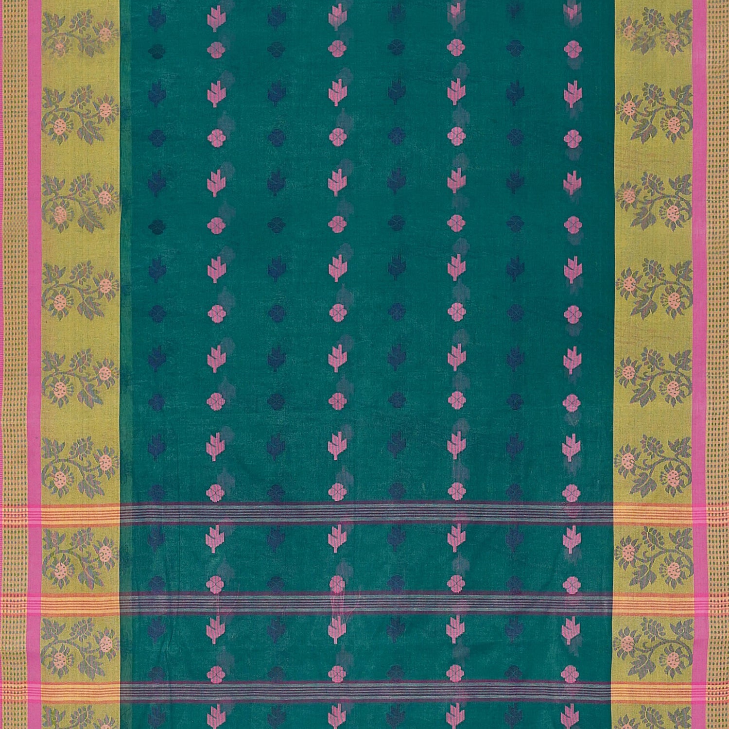 Exclusive Collection 100% Pure Cotton Green Tant Saree With Hand Weaving Work