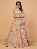 Myra Peach Soft Net Heavy Embroidered Designer Lehenga