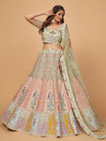 Myra Pista Green Soft Net Heavy Embroidered Designer Lehenga