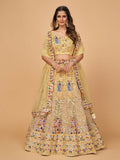 Myra Yellow Soft Net Heavy Embroidered Designer Lehenga