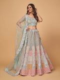 Myra Sky Blue Soft Net Heavy Embroidered Designer Lehenga