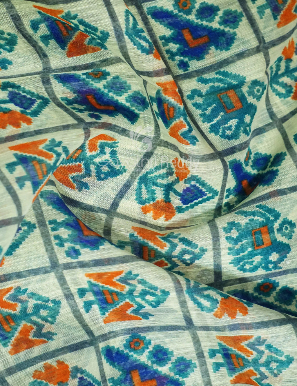 Shades of Cream Colour And Ink Blue Blouse Patola Design Semi Chanderi Saree By Gayathri Reddy Designer Studio