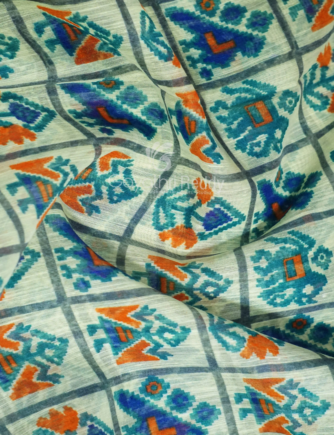 Shades of Cream Colour And Ink Blue Blouse Patola Design Semi Chanderi Saree By Gayathri Reddy Designer Studio