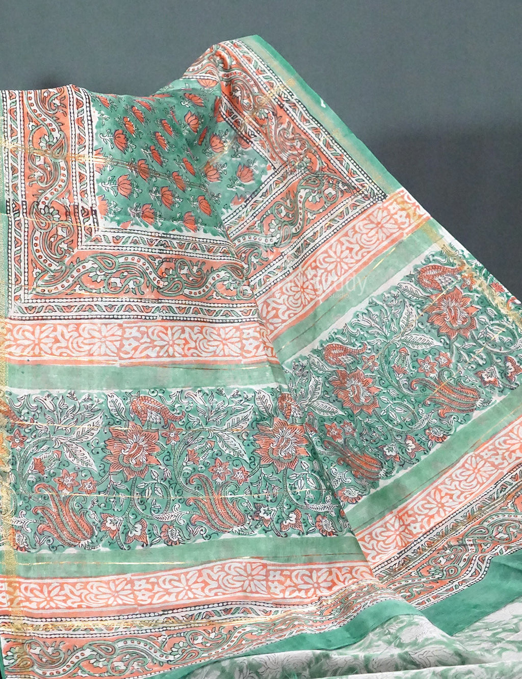 Dazzling Sea Green Colour With Lotus Buttes Pure Chanderi Sico Saree By Gayathri Reddy Designer Studio