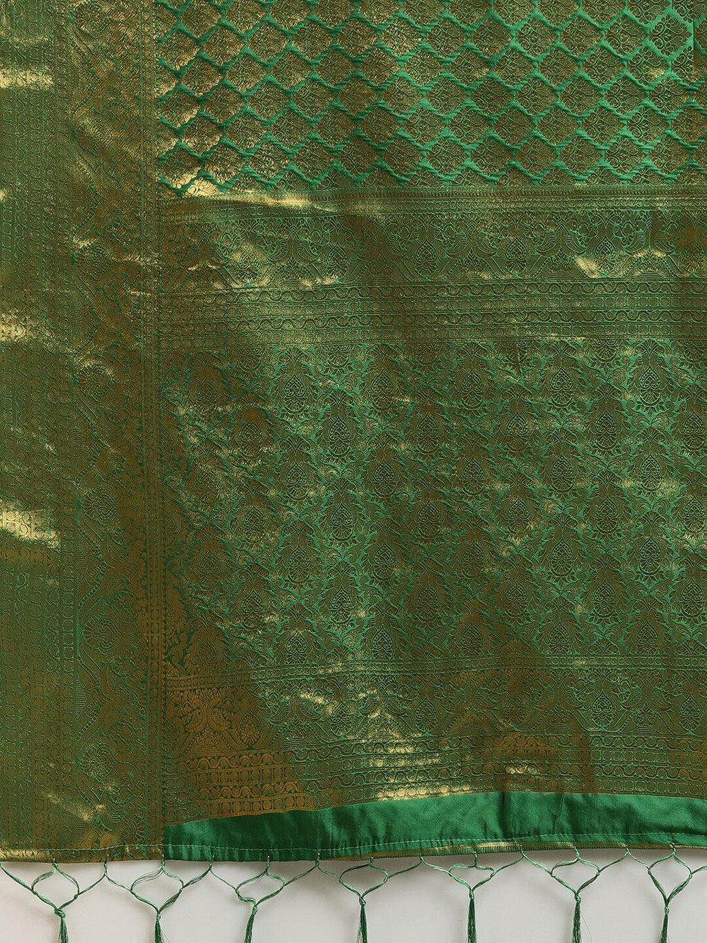Saree Mall Green & Gold-Toned Woven Design Zari Silk Blend Banarasi Saree