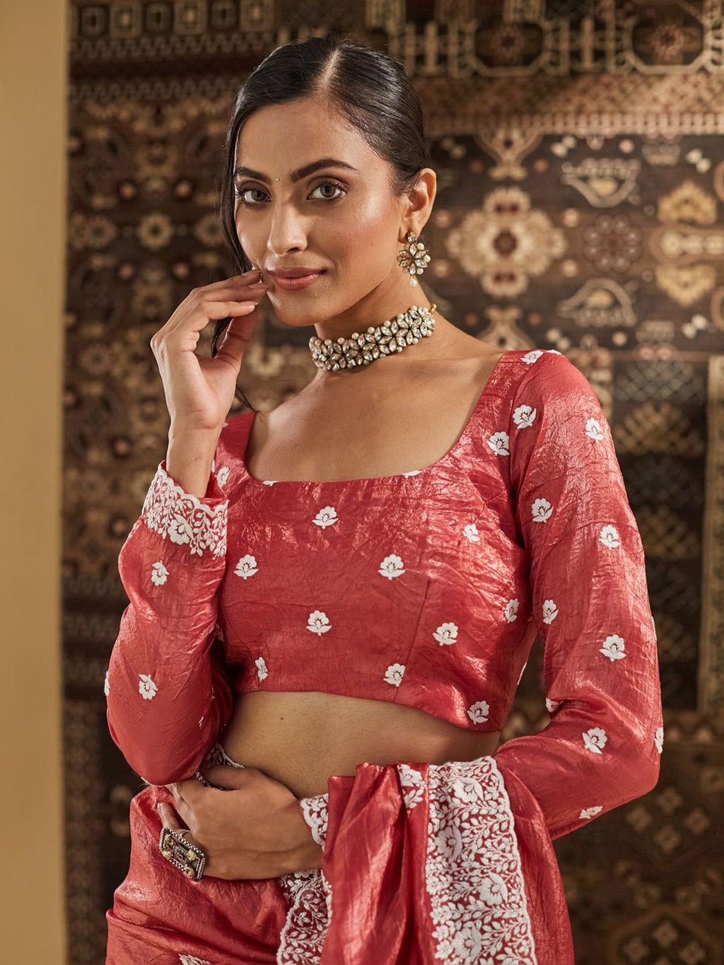kasee Floral Chikankari Silk Blend Saree