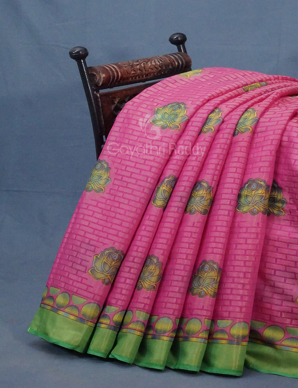 Rose Pink Printed Cotton Brasso Saree By Gayathri Reddy Designer Studio
