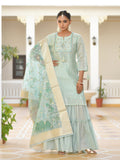 Vaasva Women's Aqua Marine Chanderi Sharara Set