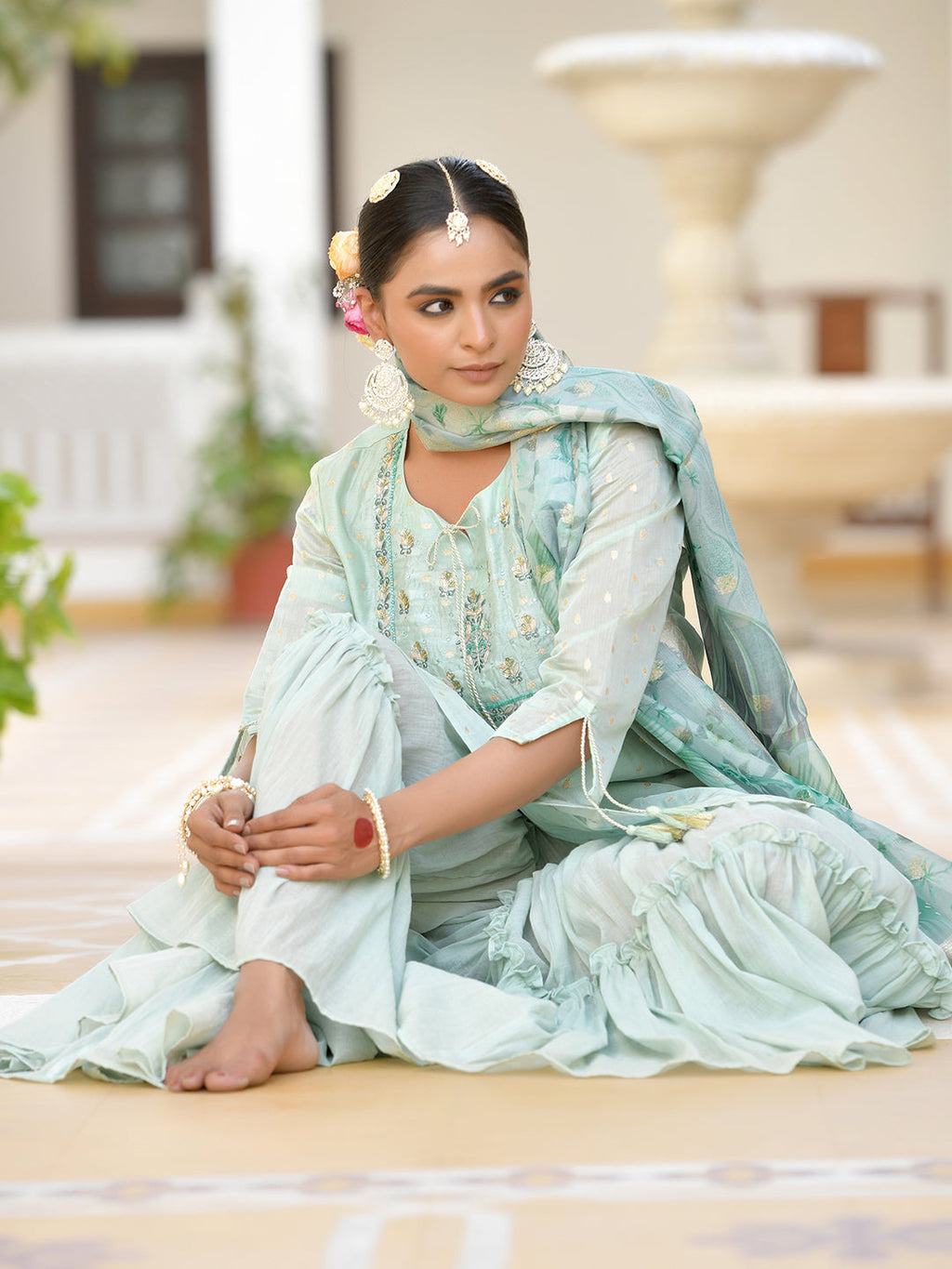 Vaasva Women's Aqua Marine Chanderi Sharara Set