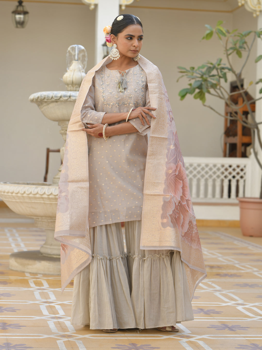 Vaasva Women's Khakhee Chanderi Sharara Set