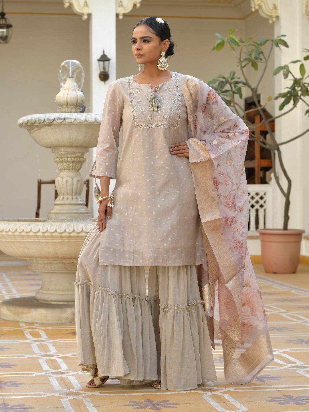 Vaasva Women's Khakhee Chanderi Sharara Set