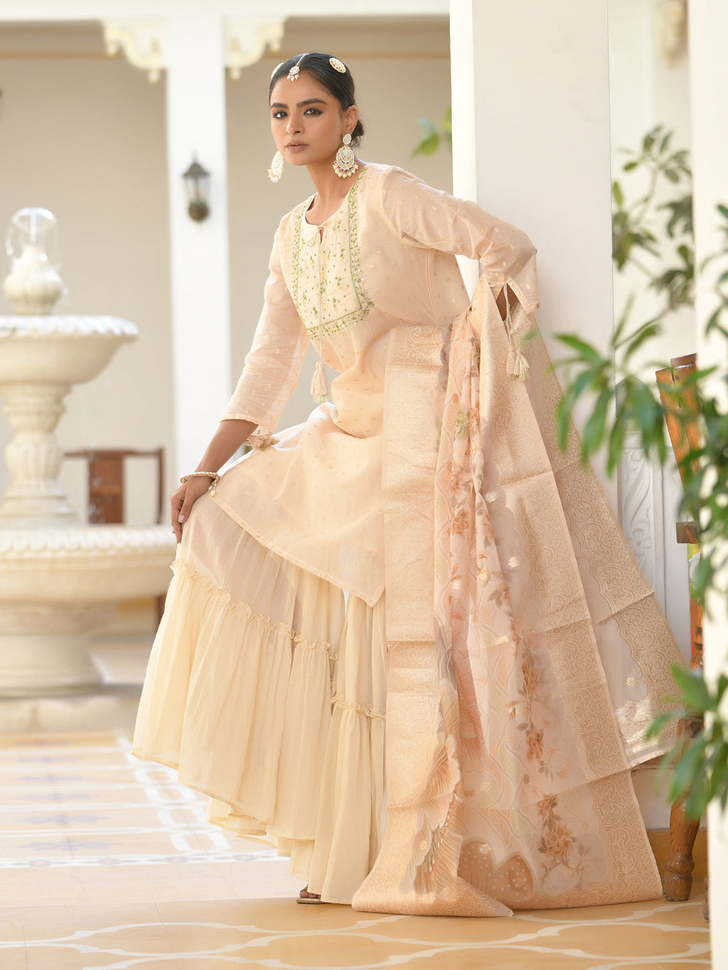 Vaasva Women's Peach Chanderi Sharara Set