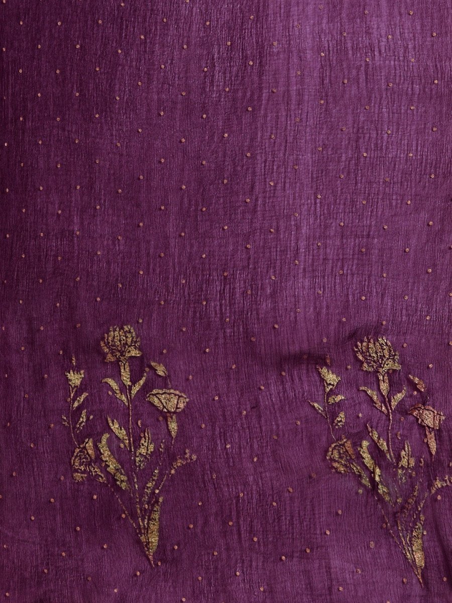 All About You Women Purple Ethnic Motifs Foil Printed Angrakha Kurta Set