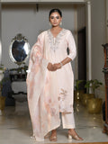 Vaasva Women's Peach Linen Suit Set With Printed Dupatta