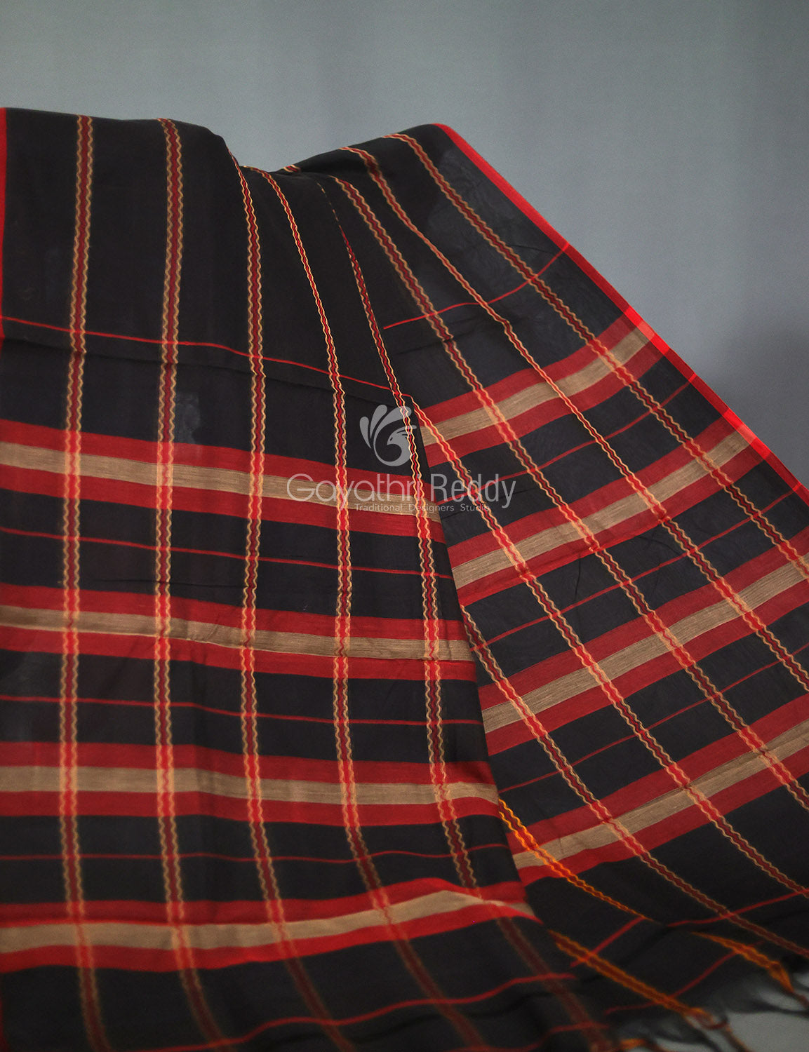 Combo of Black and Red Pure Narayanpet Cotton Saree By Gayathri Reddy Designer Studio