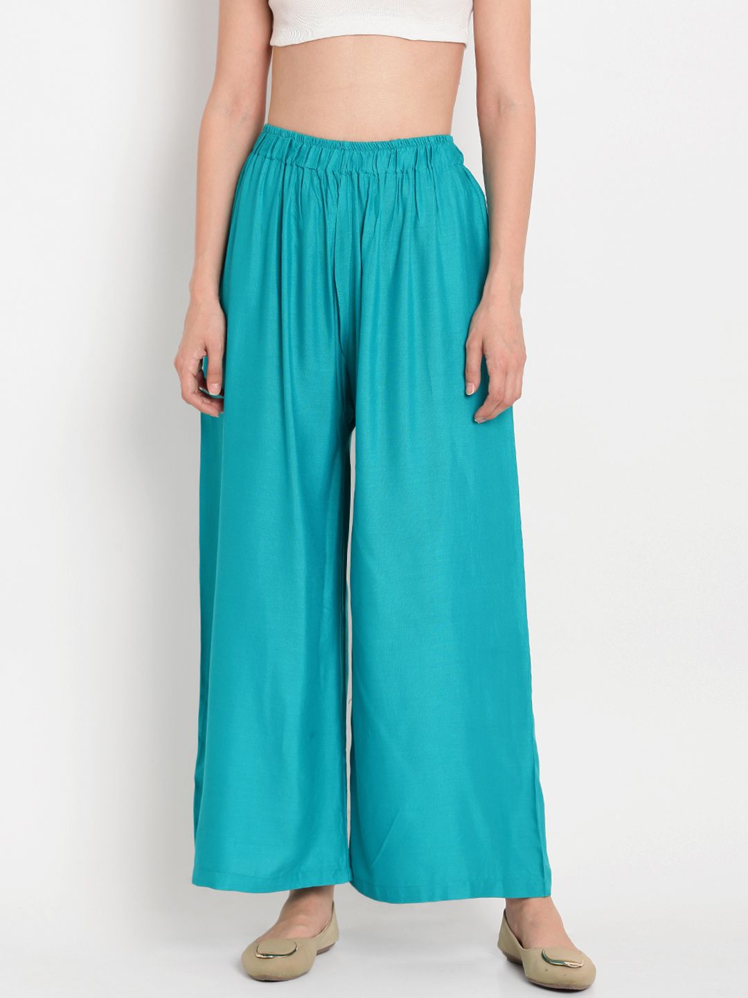 TAG 7 Women Pack Of 2 Black & Teal Blue Solid Flared Palazzos