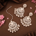 Tehzeeb Creations Gold-Polished Traditional Chandbali Drop Kundan & Pearl Earring With Tikka For Women