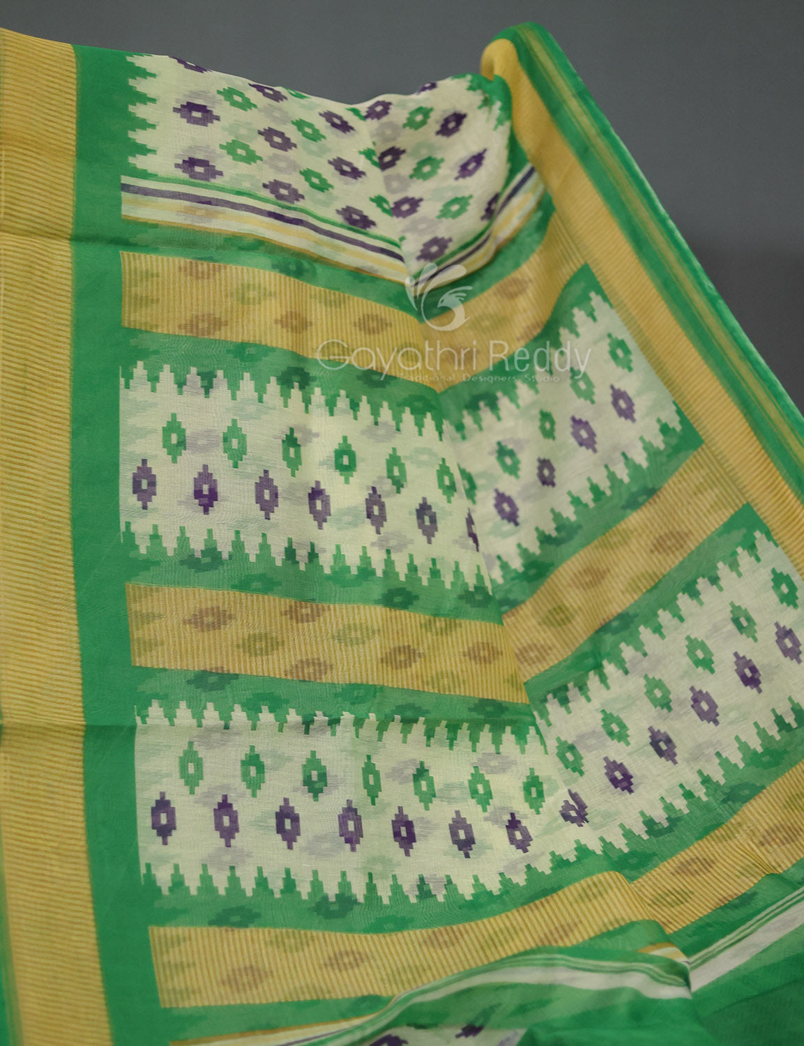 Shades of Cream And Mango Green Colour Blouse Patola Print Semi Chanderi Saree By Gayathri Reddy Designer Studio
