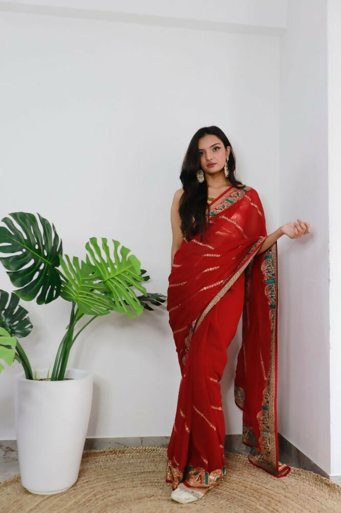 Vamsee Aaradhna Red Georgette Saree
