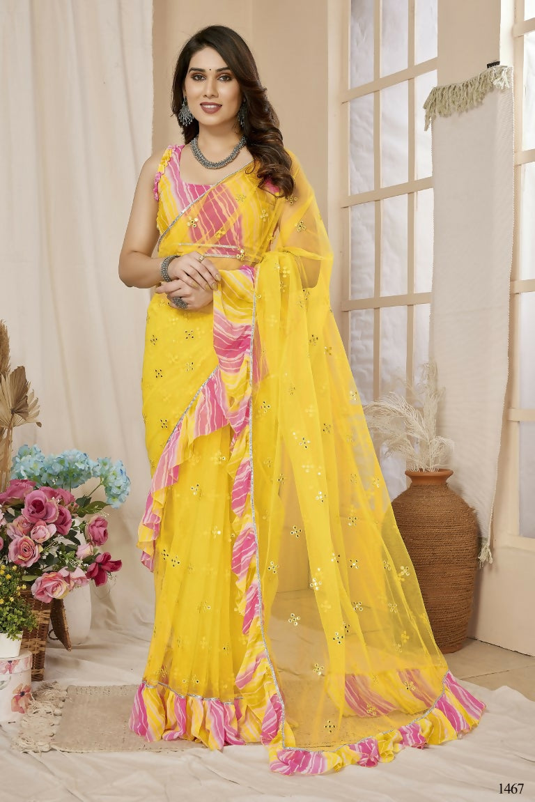 Partywear Designer Yellow Net Fancy Saree - Dyuti