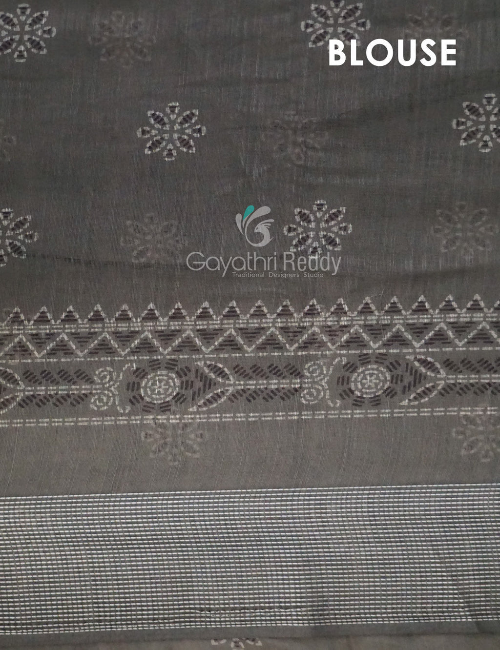 Grey Colored Block Printed Semi Chanderi Saree By Gayathri Reddy Designer Studio