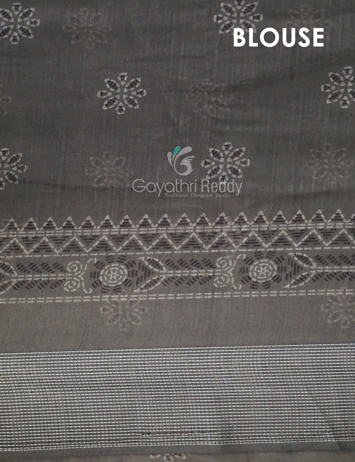 Grey Colored Block Printed Semi Chanderi Saree By Gayathri Reddy Designer Studio