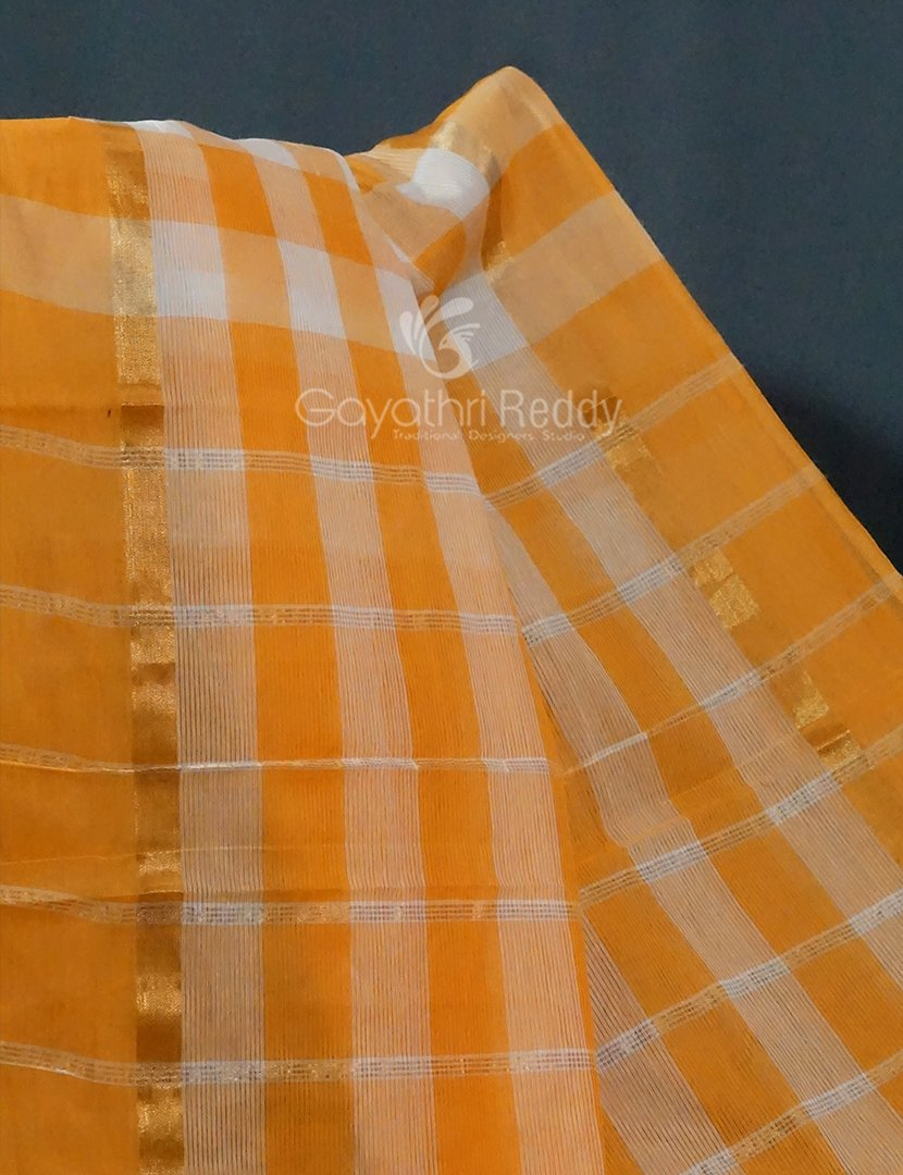 Cream And Orange Coloured With Checks Pure Mangalgiri Cotton Saree By Gayathri Reddy Designer Studio