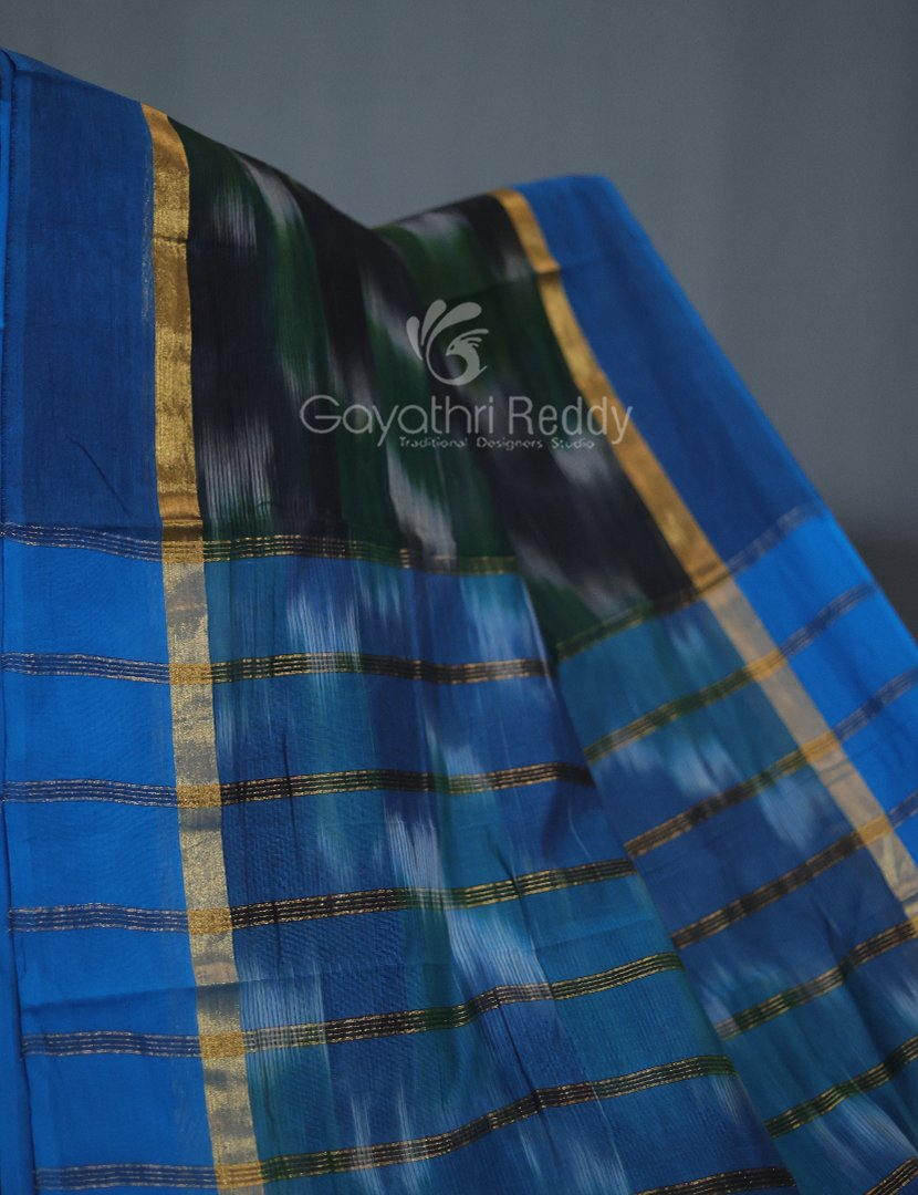 Dual Shades of Black And Bottle Green Mangalagiri Ikkat Cotton Saree By Gayathri Reddy Designer Studio