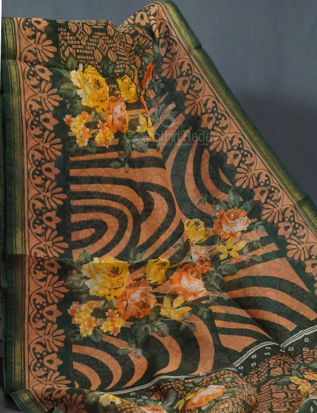 Shades of Green Colour Floral Design Semi Chanderi Saree By Gayathri Reddy Designer Studio
