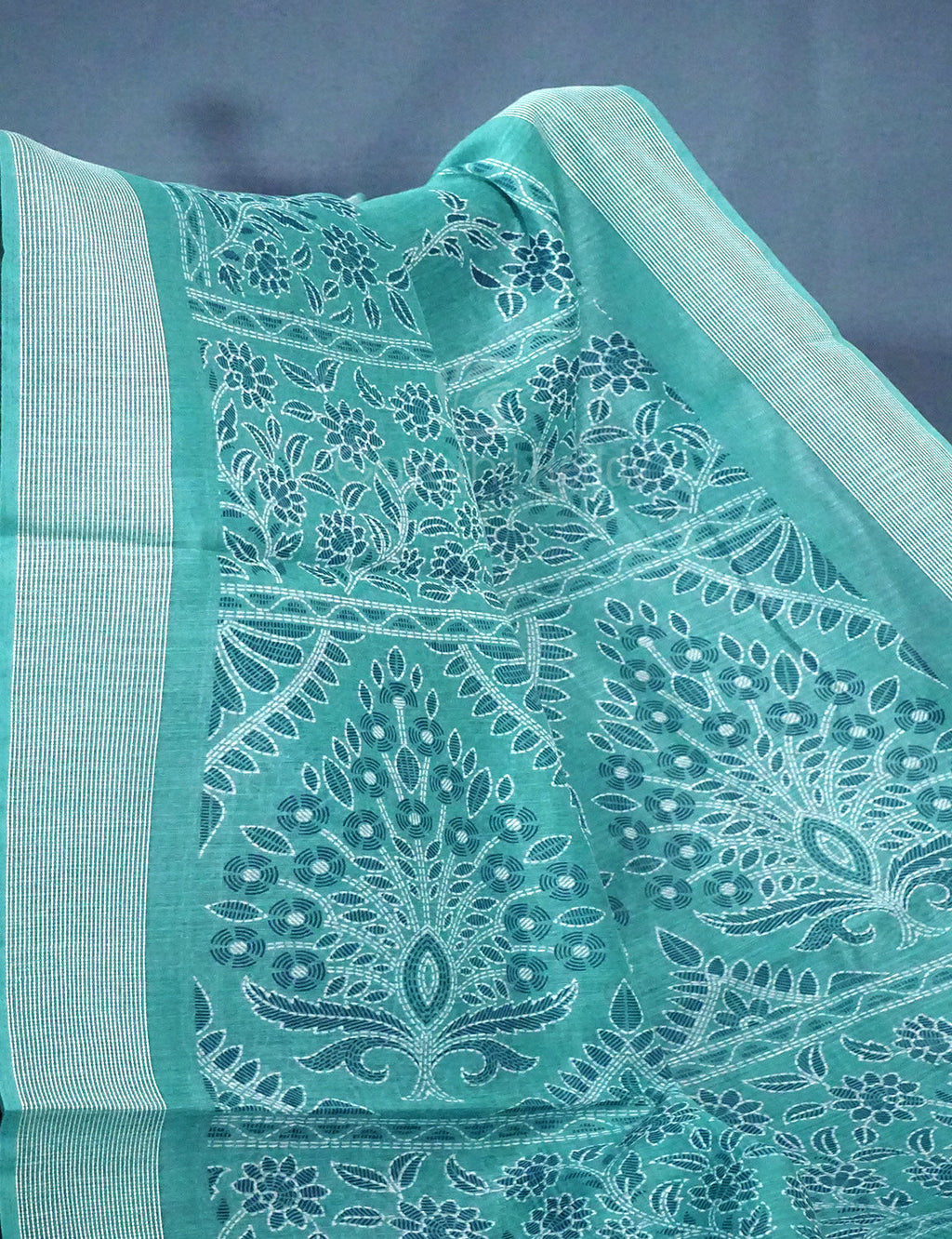 Shades of Light Rama Green Colour Floral Print Semi Chanderi Saree By Gayathri Reddy Designer Studio