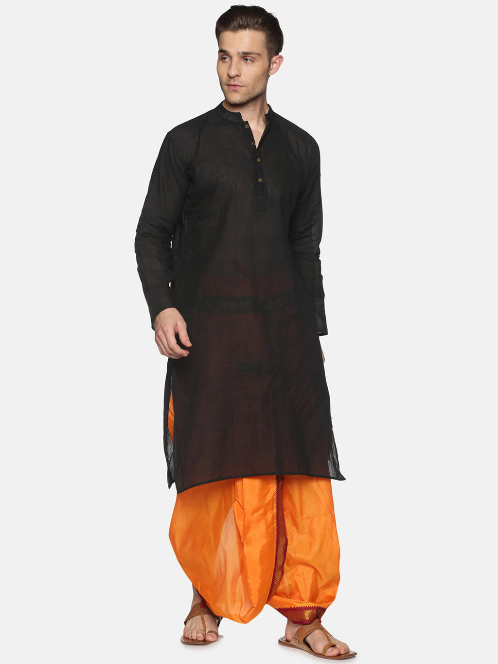 Sethukrishna Men Orange & Green Solid Readymade Dhoti Pant